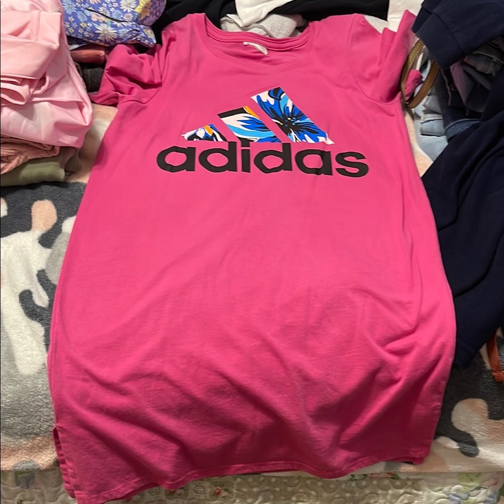 Adidas Pink Athletic Dress Crew Neck Short Sleeve